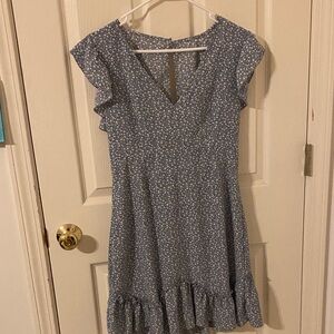 Blue Floral Ruffle Dress